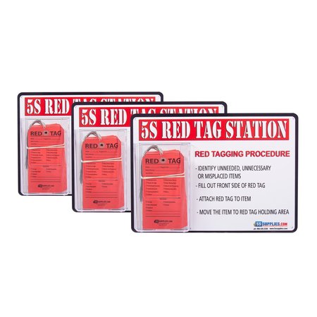 5S SUPPLIES 5S Red Tag Station Sign 14in x 11in with 50 Red Tags, 3PK 5S-RDTAG-STN-3PACK